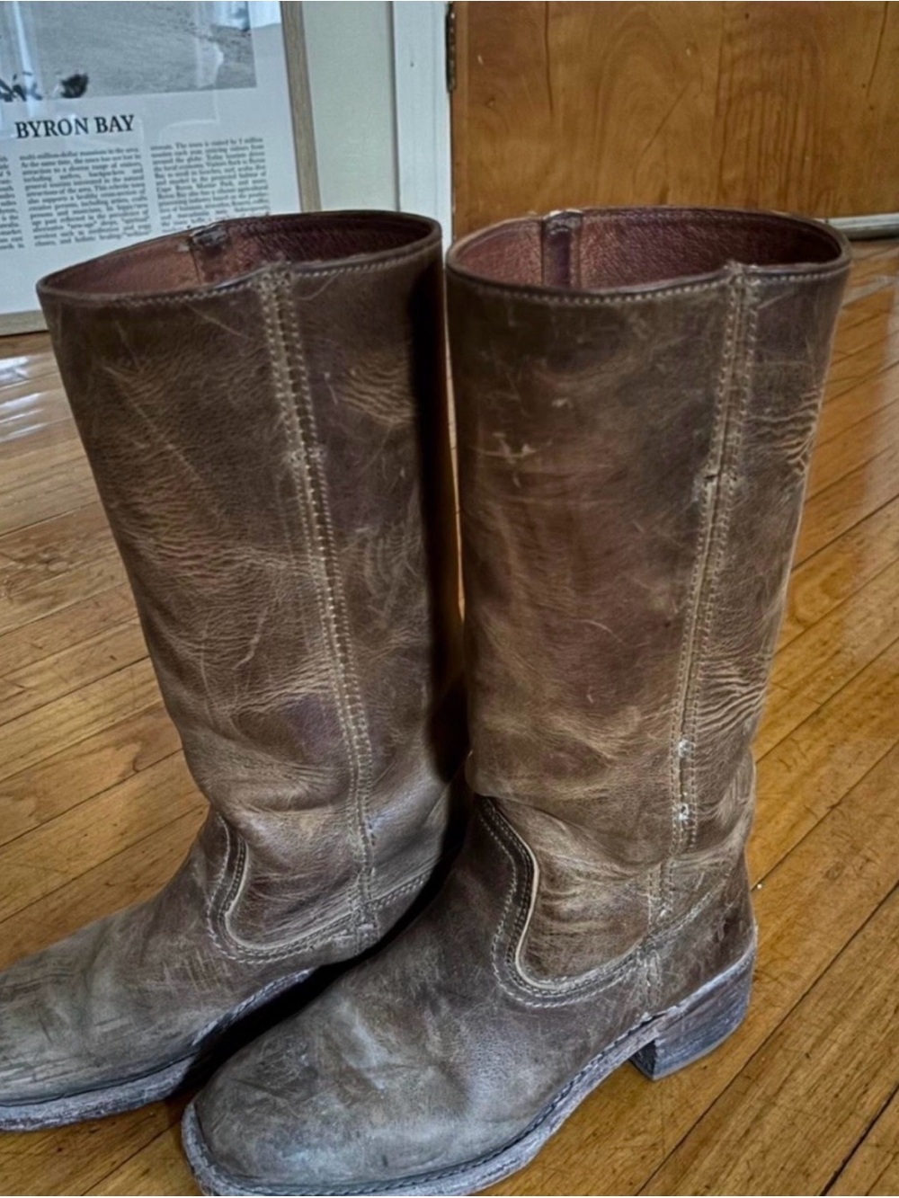Frye Brown Leather Mid-Calf Heeled Boots